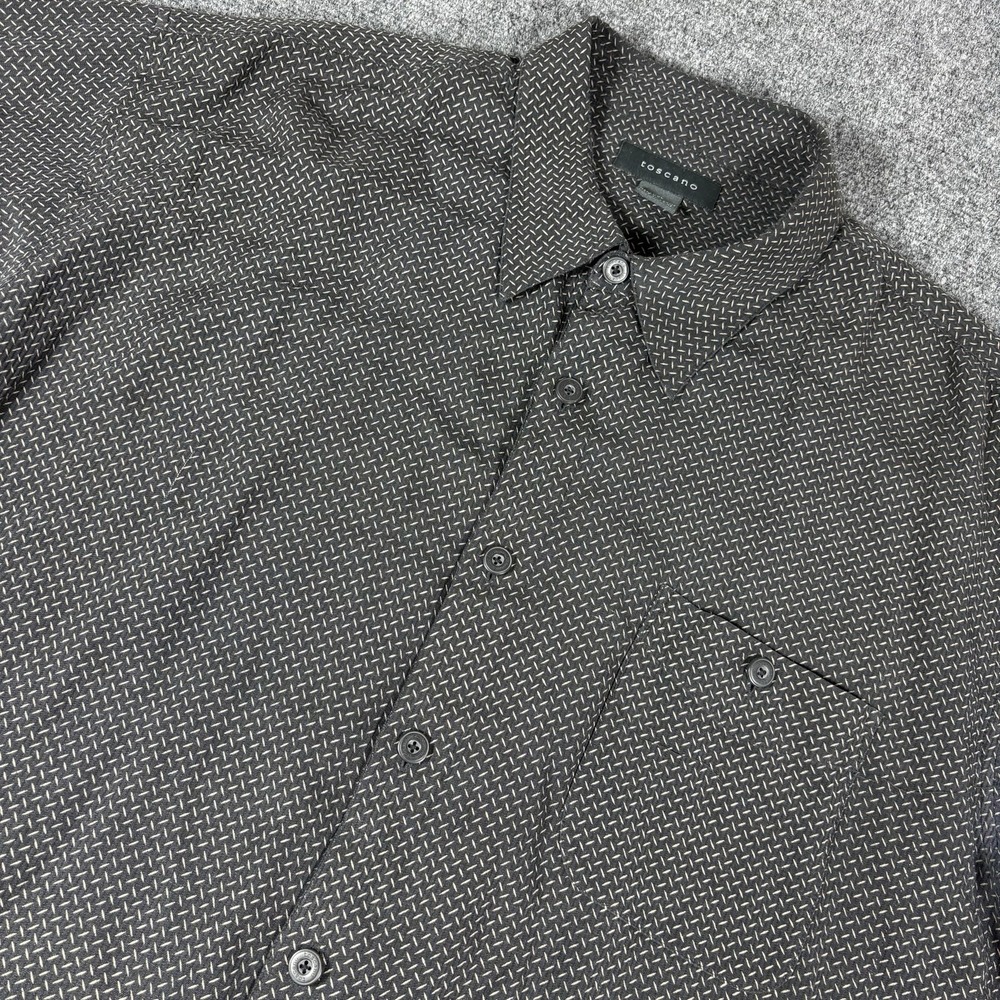 TOSCANO 100% Silk 2XL Short Sleeve‎ Shirt Dark Gray Geometric XXL Button Down